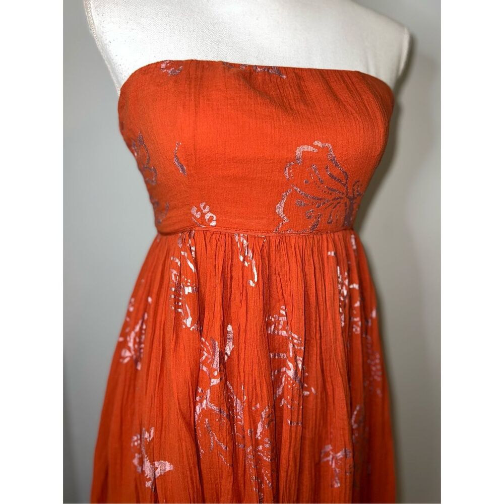 Free People Strapless Midi Dress XS Orange Florals - Picture 9 of 13